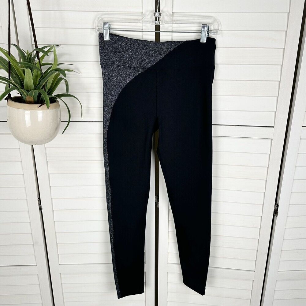 Koral Chase Glow Midrise Leggings Black‎ Silver Shimmer Athletic Pants Size M